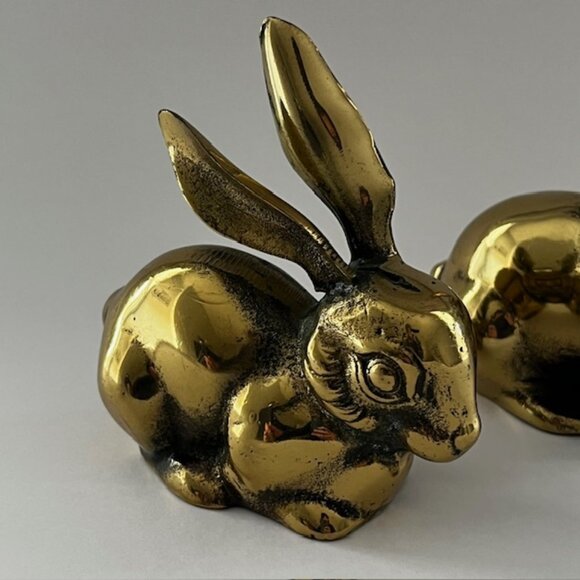 Vintage Brass Bunny Rabbit Figurines - Set of 2 - Picture 4 of 9